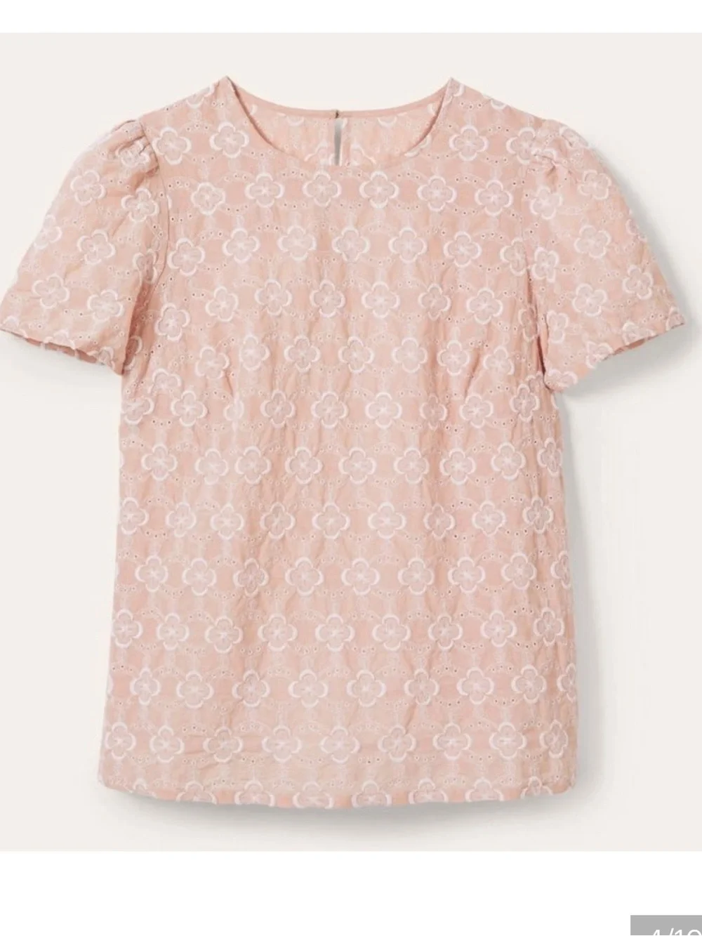Boden Broderie Pink Puff Sleeve 100% Cotton Floral Eyelet Top Sz 16/18